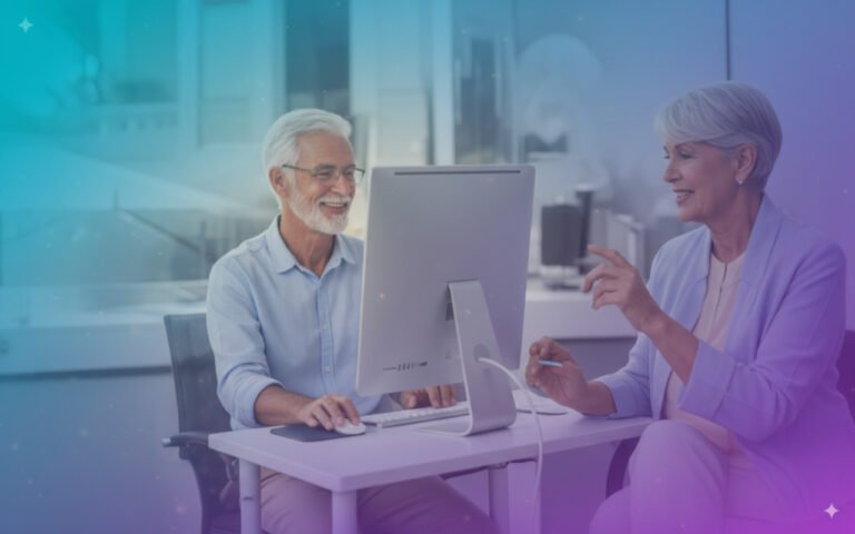 Active older adults collaborating at work