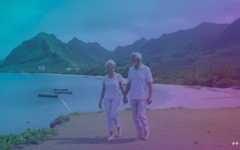 Mauritius coastline with walkable promenade